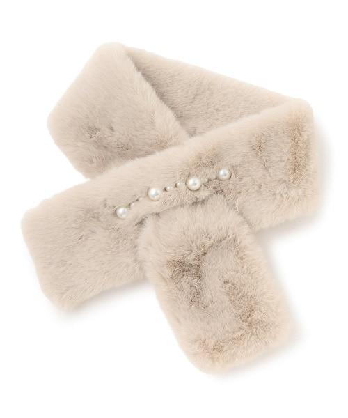 珍珠裝飾毛絨領巾【韓國時尚】