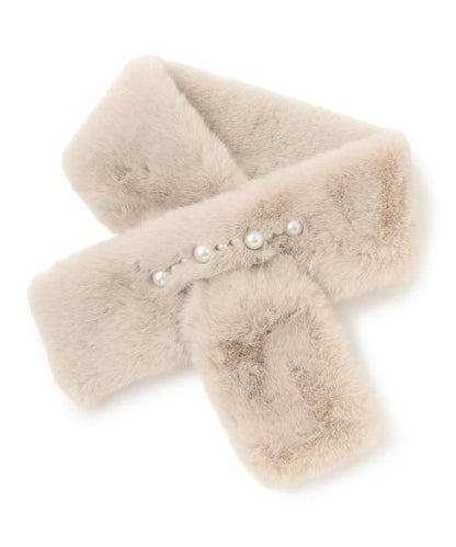 珍珠裝飾毛絨領巾【韓國時尚】