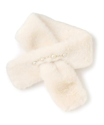 珍珠裝飾毛絨領巾【韓國時尚】