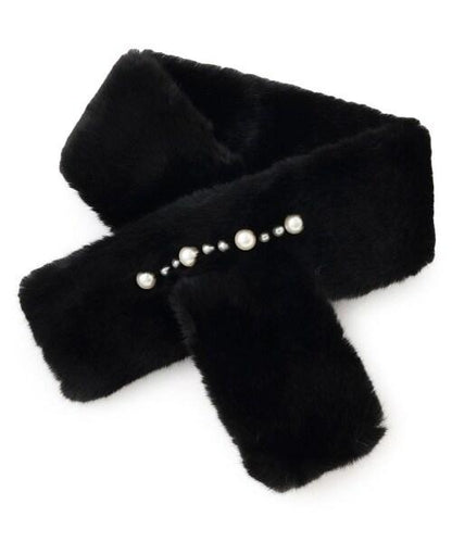 珍珠裝飾毛絨領巾【韓國時尚】