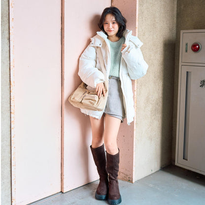 附腰帶人字紋荷葉邊下襬半身裙褲