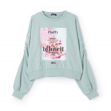 袖部抽褶蛋糕印花套頭衫