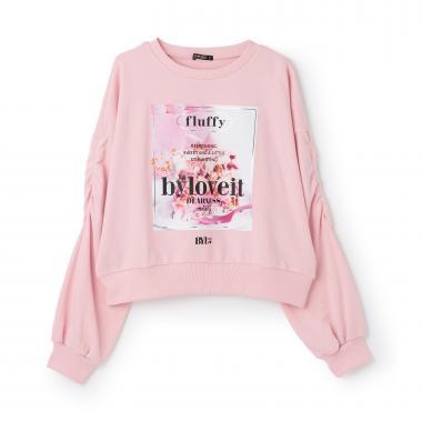 袖部抽褶蛋糕印花套頭衫