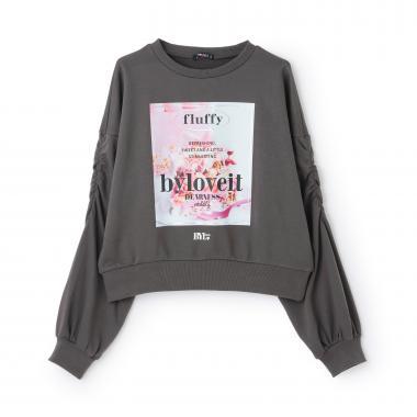 袖部抽褶蛋糕印花套頭衫