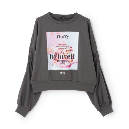 袖部抽褶蛋糕印花套頭衫