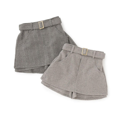 附腰帶人字紋荷葉邊下襬半身裙褲