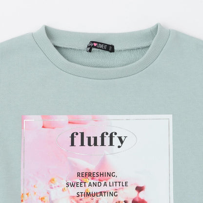 袖部抽褶蛋糕印花套頭衫