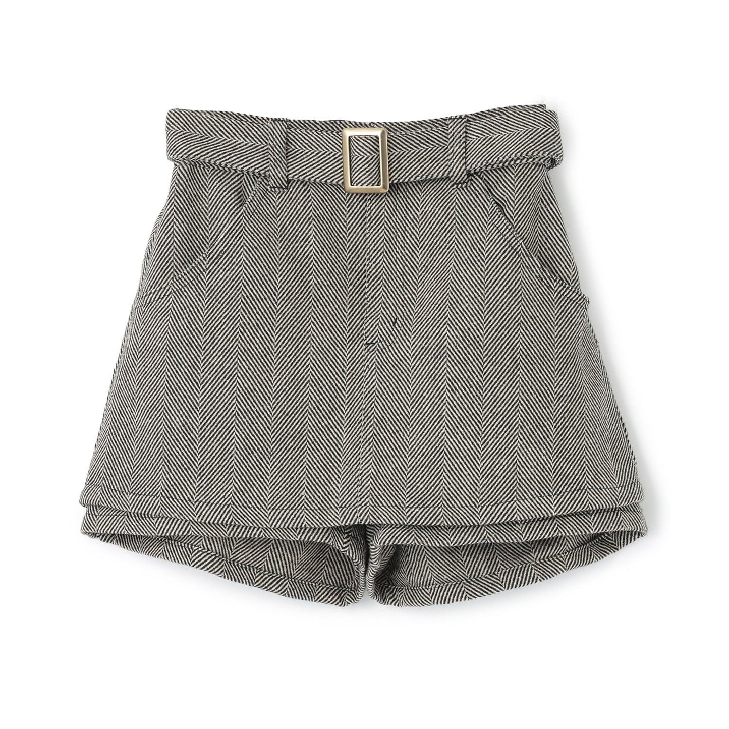 附腰帶人字紋荷葉邊下襬半身裙褲