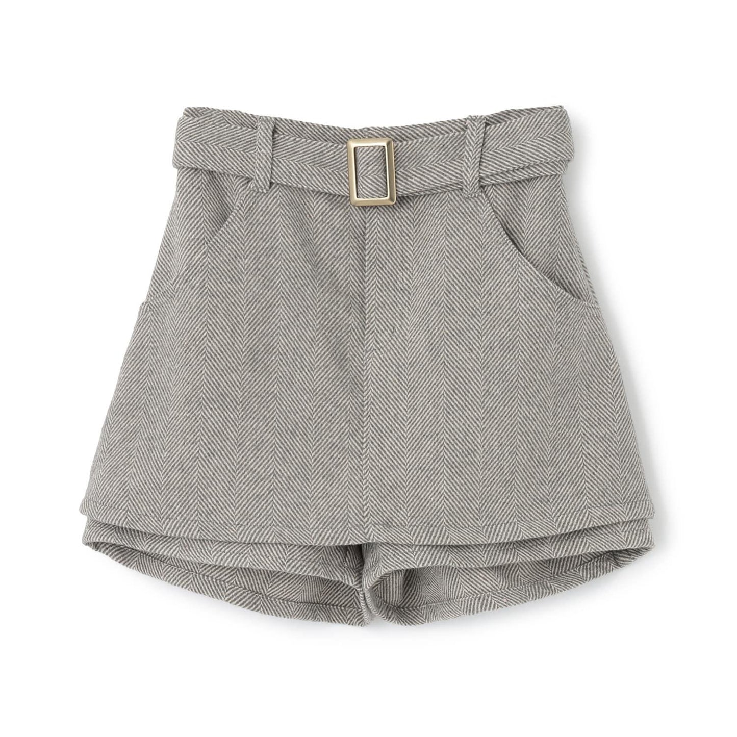 附腰帶人字紋荷葉邊下襬半身裙褲