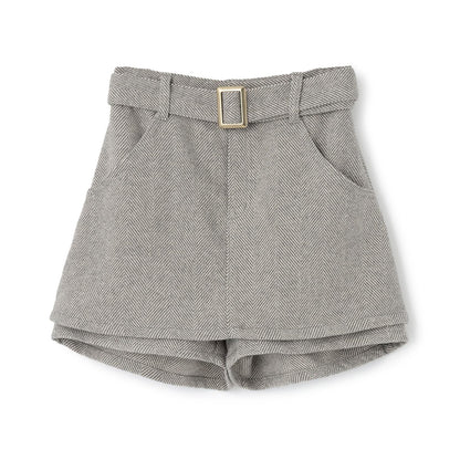 附腰帶人字紋荷葉邊下襬半身裙褲