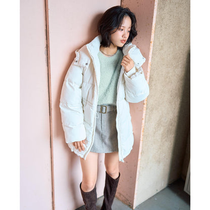 附腰帶人字紋荷葉邊下襬半身裙褲