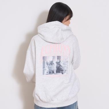 【純棉100%】加絨寬鬆印花連帽衛衣