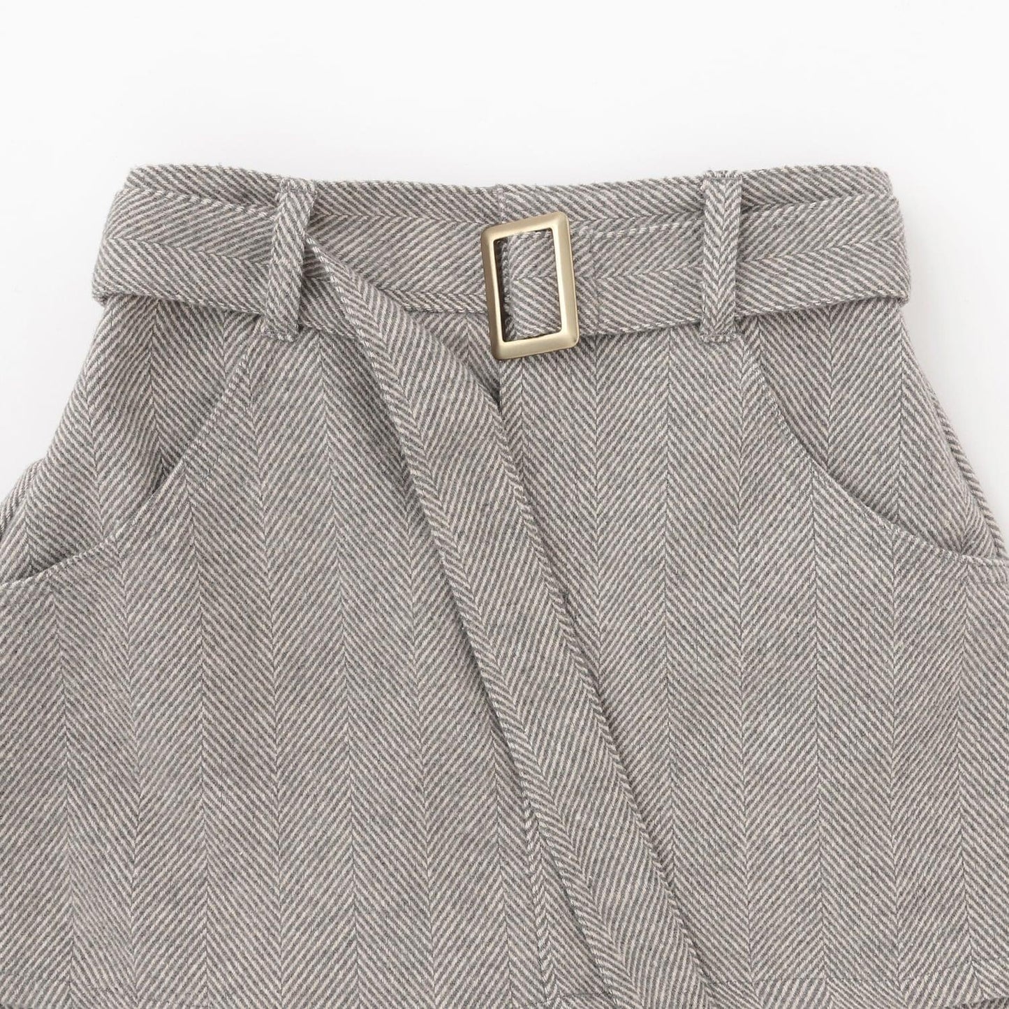 附腰帶人字紋荷葉邊下襬半身裙褲