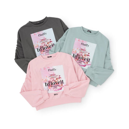 袖部抽褶蛋糕印花套頭衫