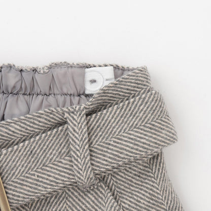 附腰帶人字紋荷葉邊下襬半身裙褲