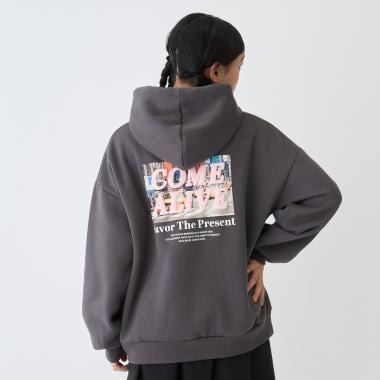 【純棉100%】加絨寬鬆印花連帽衛衣