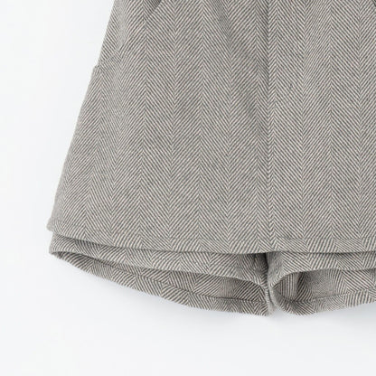 附腰帶人字紋荷葉邊下襬半身裙褲