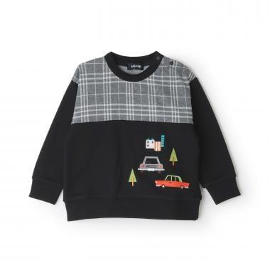 汽車刺繡拼接格子衛衣