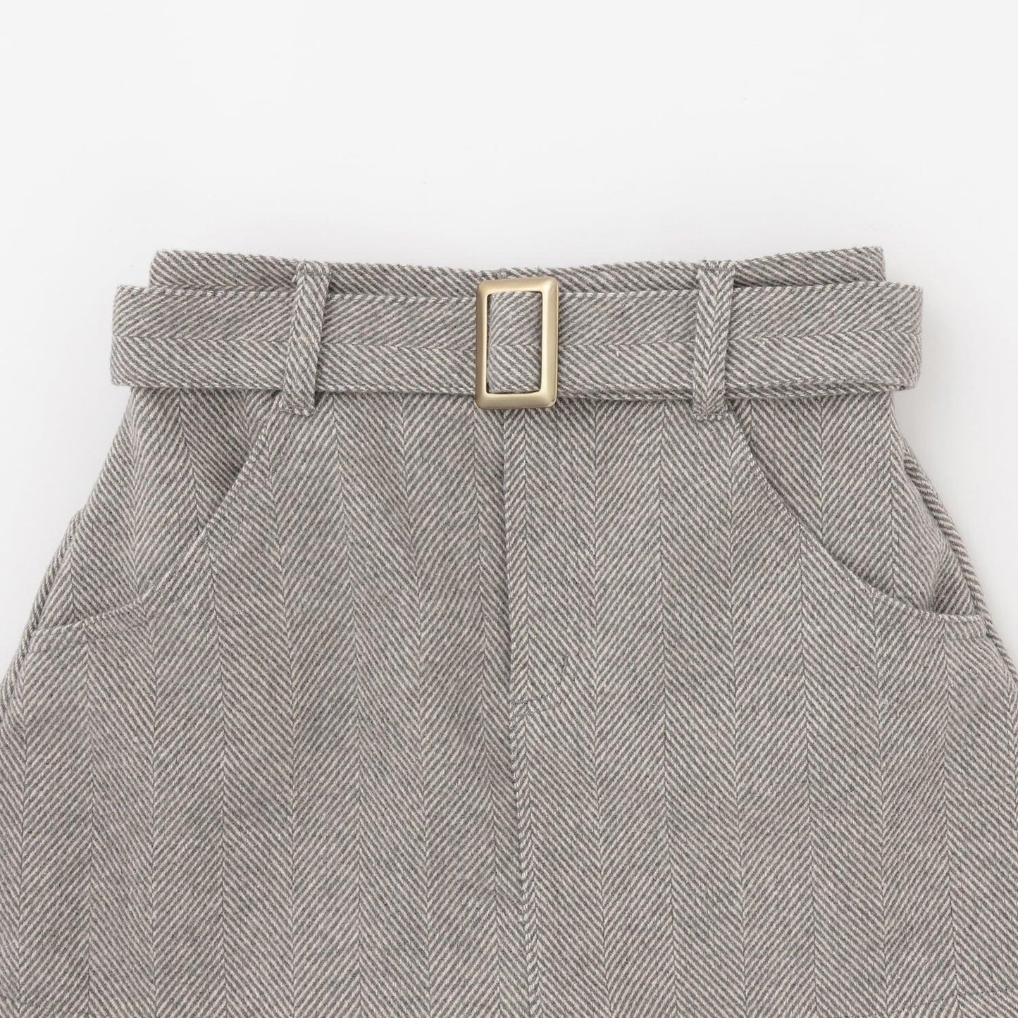 附腰帶人字紋荷葉邊下襬半身裙褲