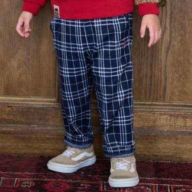 汽車圖案點綴格紋長款直筒褲