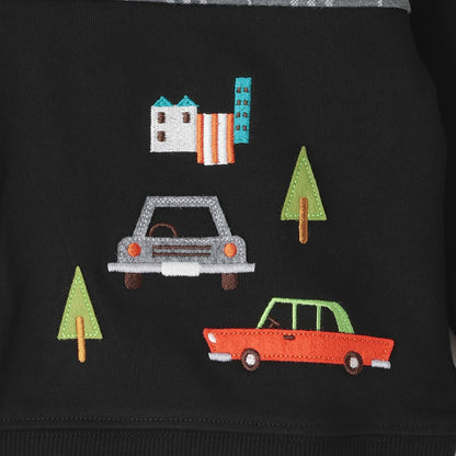 汽車刺繡拼接格子衛衣