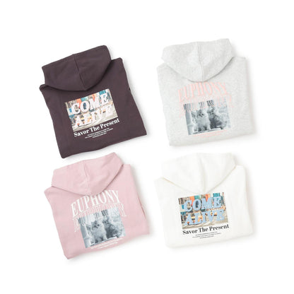 【純棉100%】加絨寬鬆印花連帽衛衣