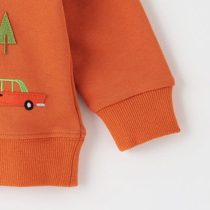 汽車刺繡拼接格子衛衣