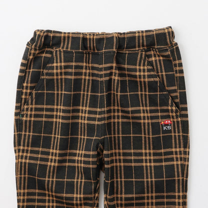 汽車圖案點綴格紋長款直筒褲