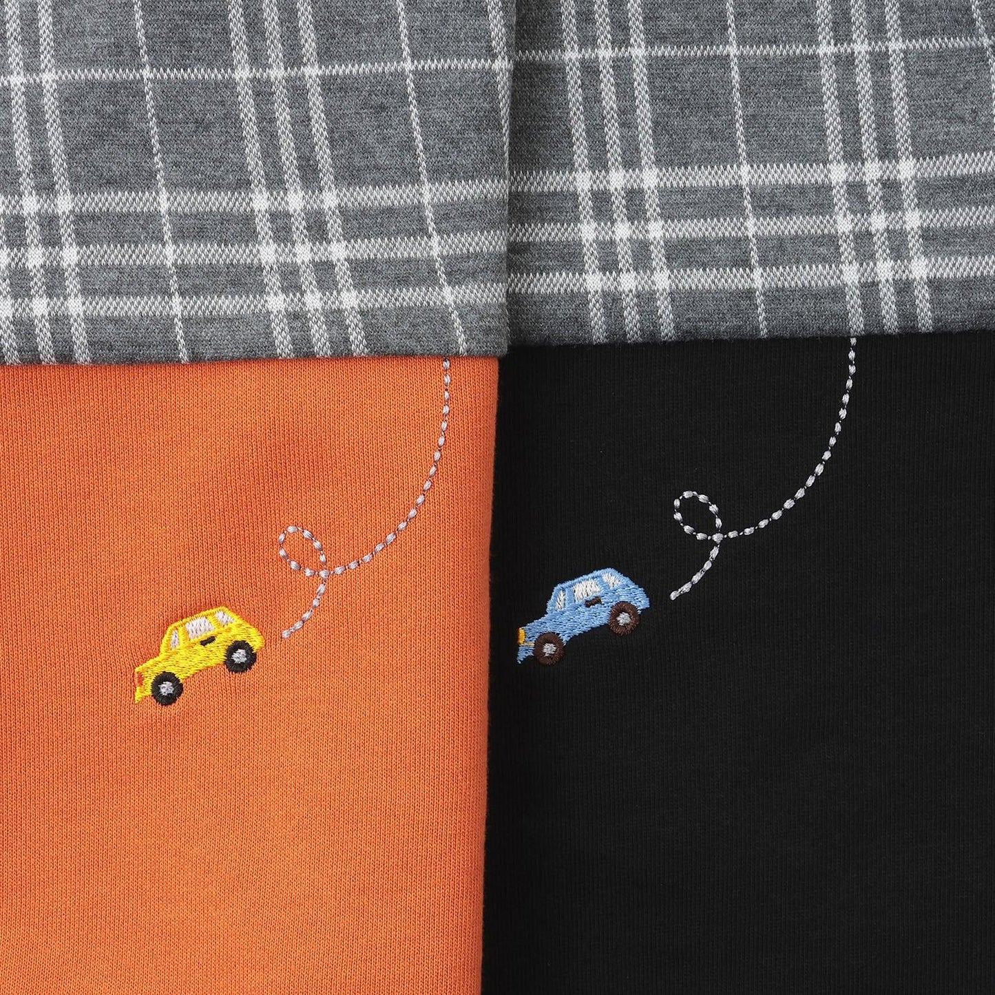 汽車刺繡拼接格子衛衣