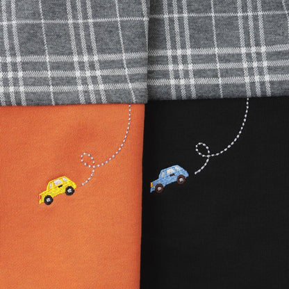 汽車刺繡拼接格子衛衣