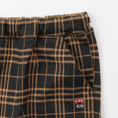 汽車圖案點綴格紋長款直筒褲