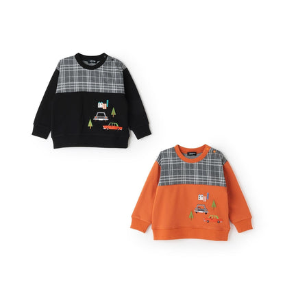 汽車刺繡拼接格子衛衣