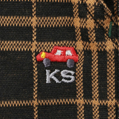 汽車圖案點綴格紋長款直筒褲