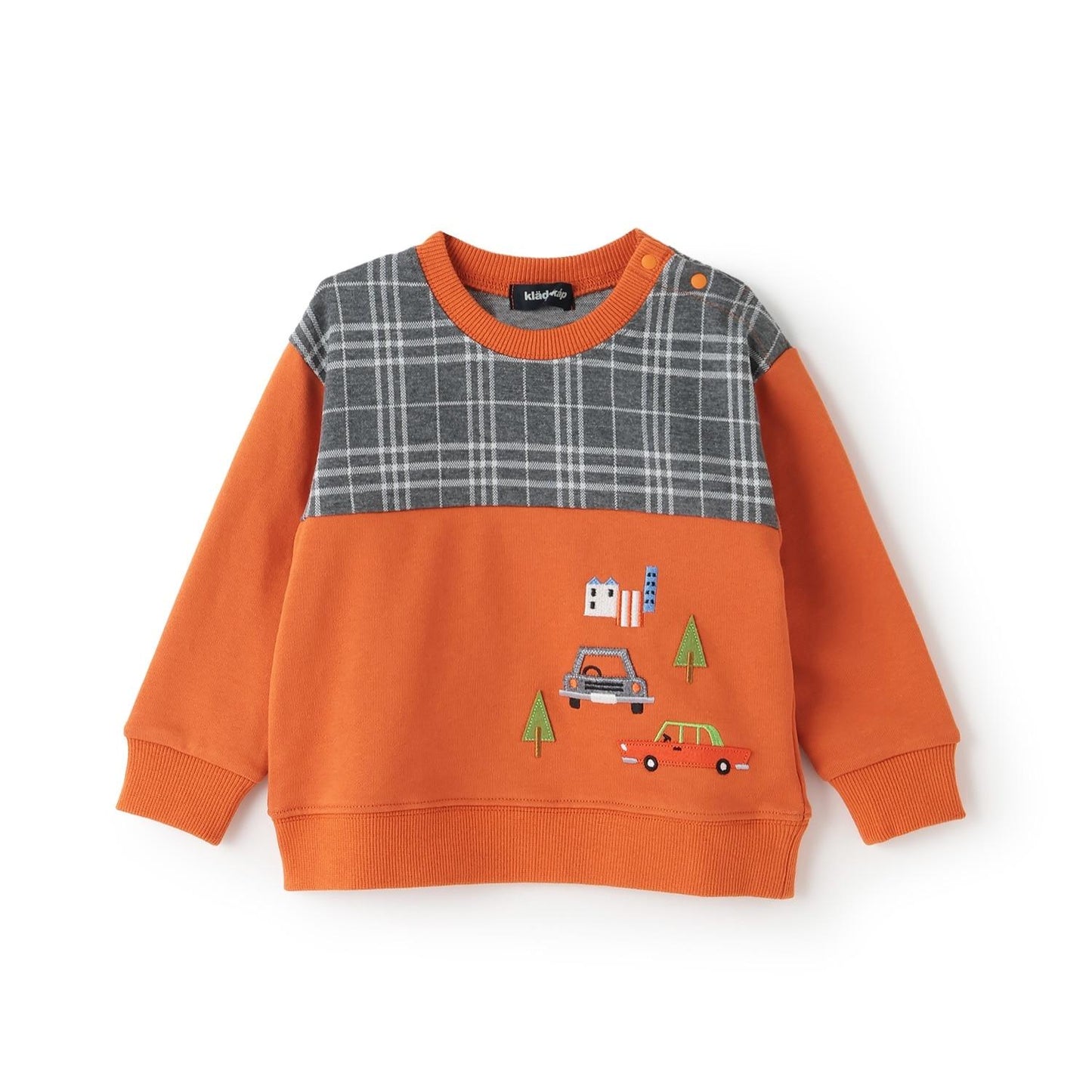 汽車刺繡拼接格子衛衣