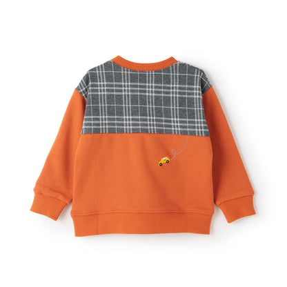 汽車刺繡拼接格子衛衣