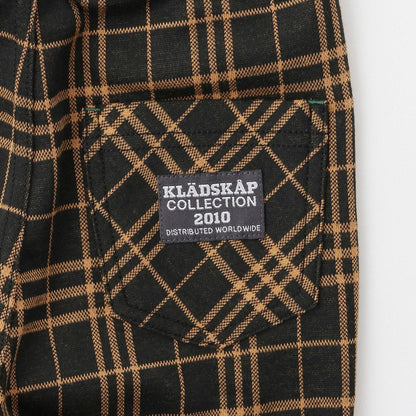 汽車圖案點綴格紋長款直筒褲