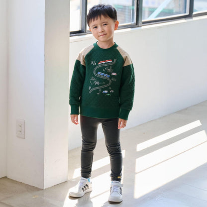 電車圖案點綴長款護腹打底褲