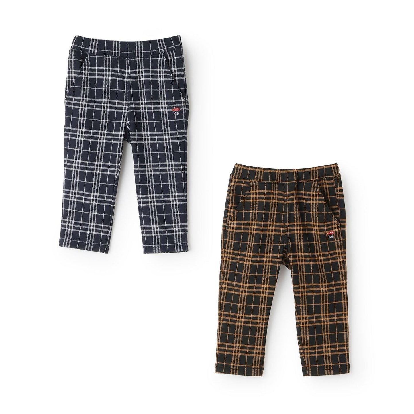 汽車圖案點綴格紋長款直筒褲