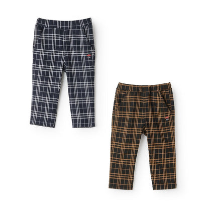 汽車圖案點綴格紋長款直筒褲