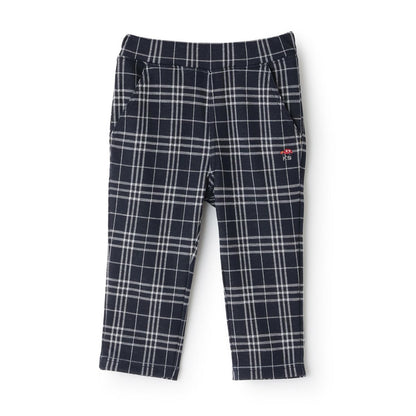 汽車圖案點綴格紋長款直筒褲