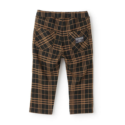 汽車圖案點綴格紋長款直筒褲