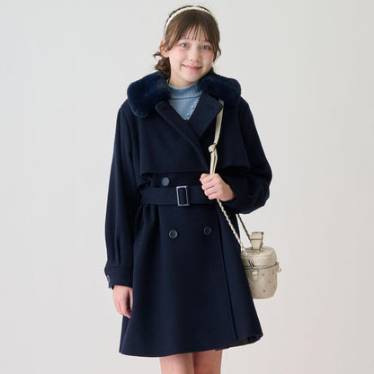 帶仿皮草領中長款大衣