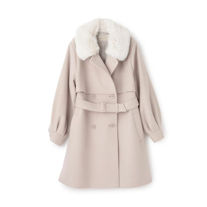 帶仿皮草領中長款大衣