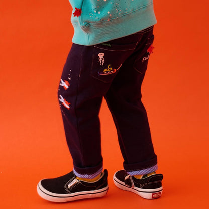 【蓄光】深海魚褲腳翻邊長款直筒褲