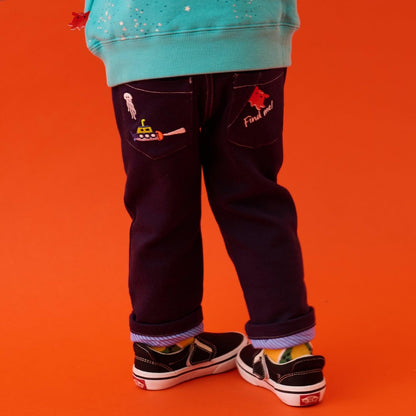 【蓄光】深海魚褲腳翻邊長款直筒褲