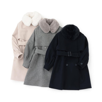 帶仿皮草領中長款大衣