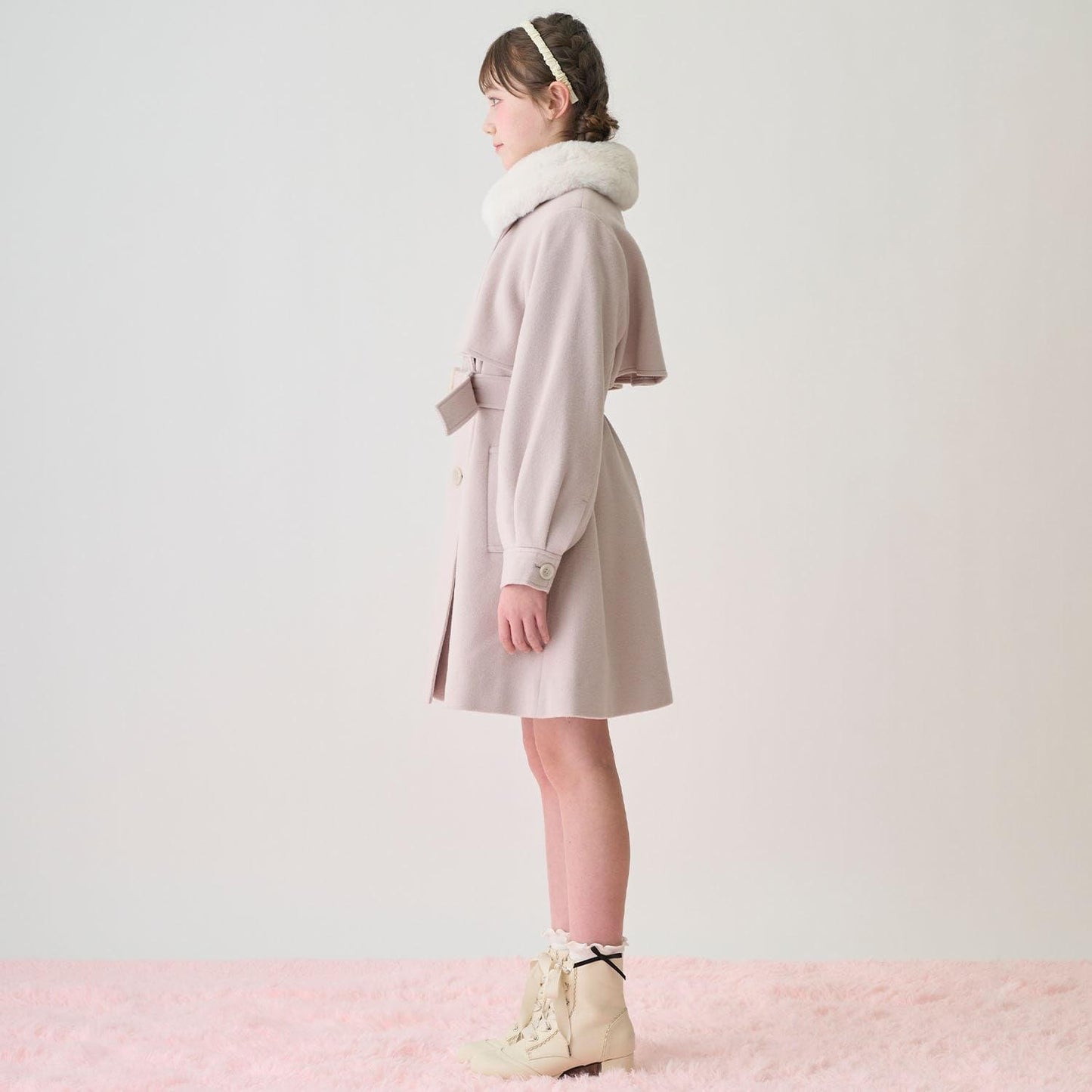 帶仿皮草領中長款大衣