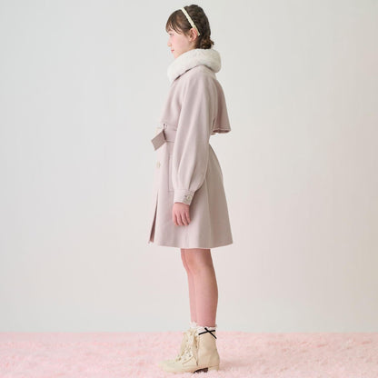 帶仿皮草領中長款大衣