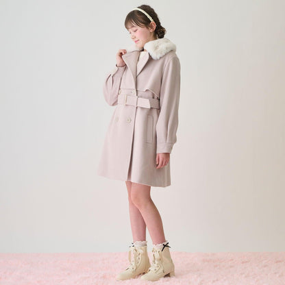 帶仿皮草領中長款大衣