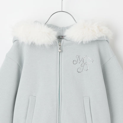 亮片衛衣內襯仿皮草連帽拉鍊外套